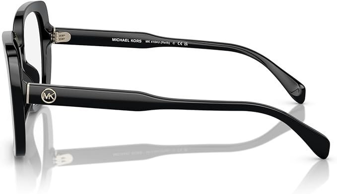 Michael Kors Women's MK4104U Perth Universal Fit Square Prescription Eyewear Frames, Black/Demo Lens, 53 mm