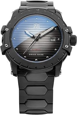 NOVE Modena Swiss Made Automatic Slim 44mm Watches for Men & Women, 12.5mm Thin, 200m Water Resistant, Two Tone Sunray Dial, Date Calendar, Stainless Steel Band