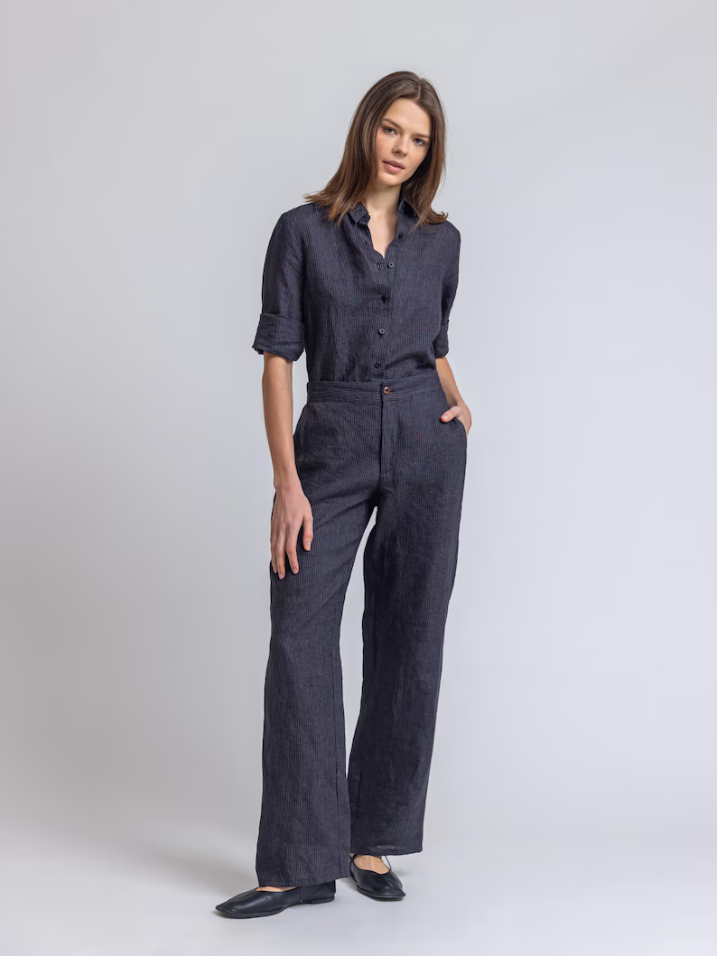 Long linen trousers with slant pockets