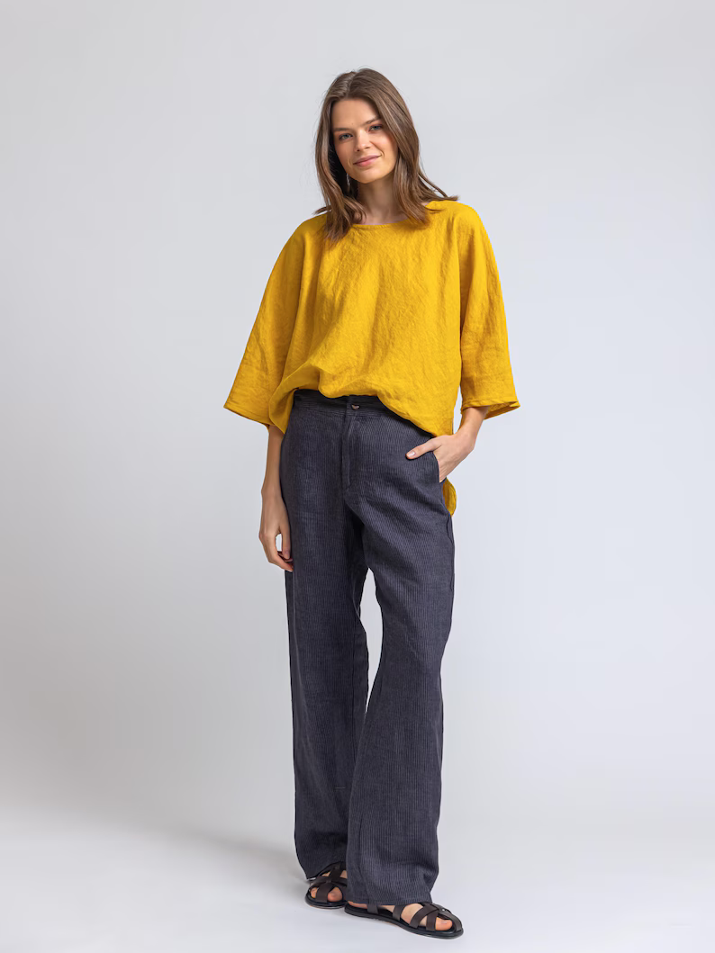 Long linen trousers with slant pockets