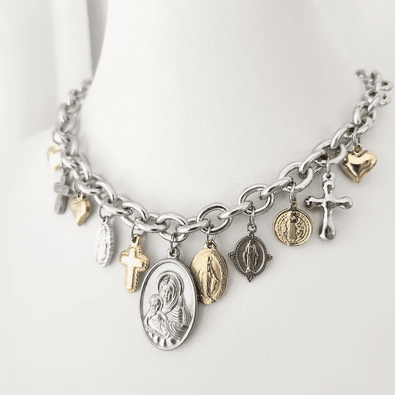Vintage Catholic Medals Necklace