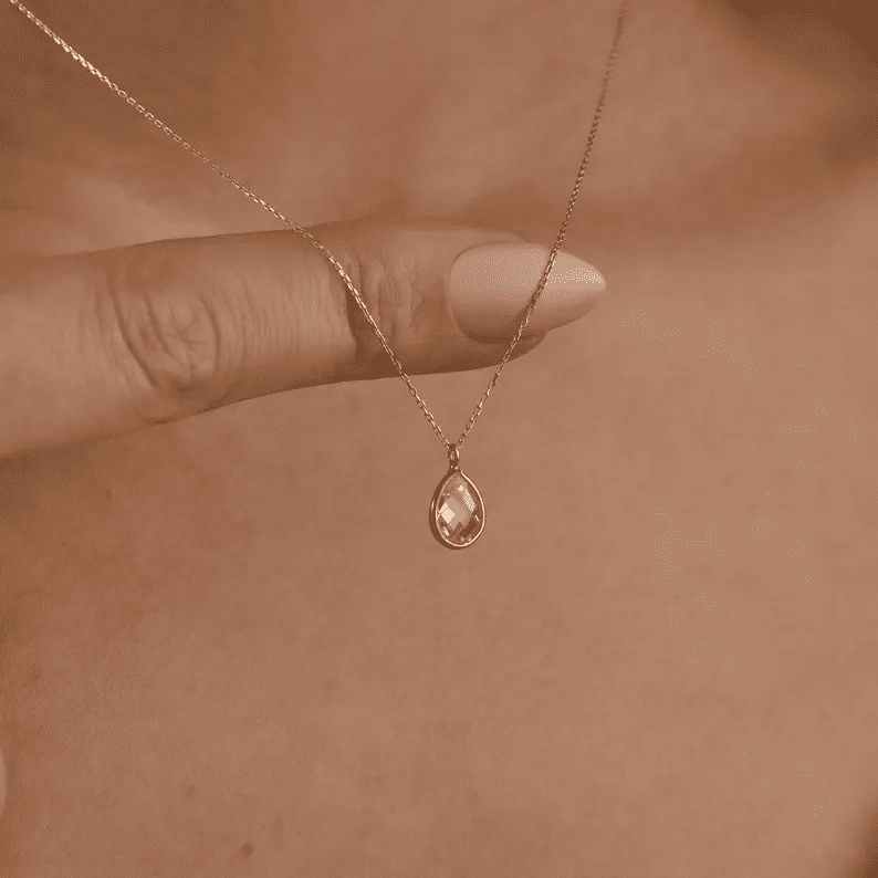 14K Gold Teardrop Diamond Necklace