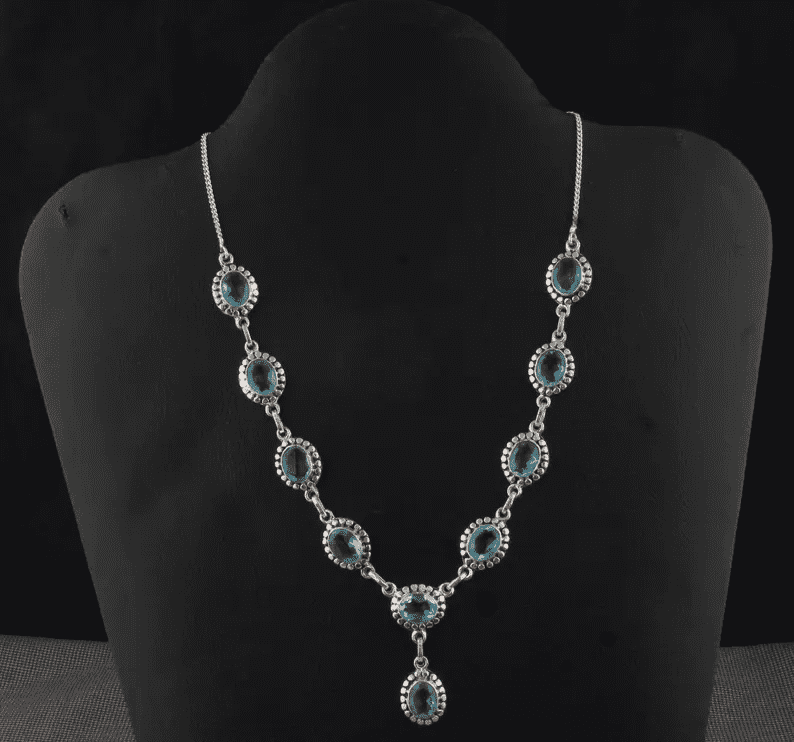 Blue Topaz Necklace, Oval Gemstone Necklace