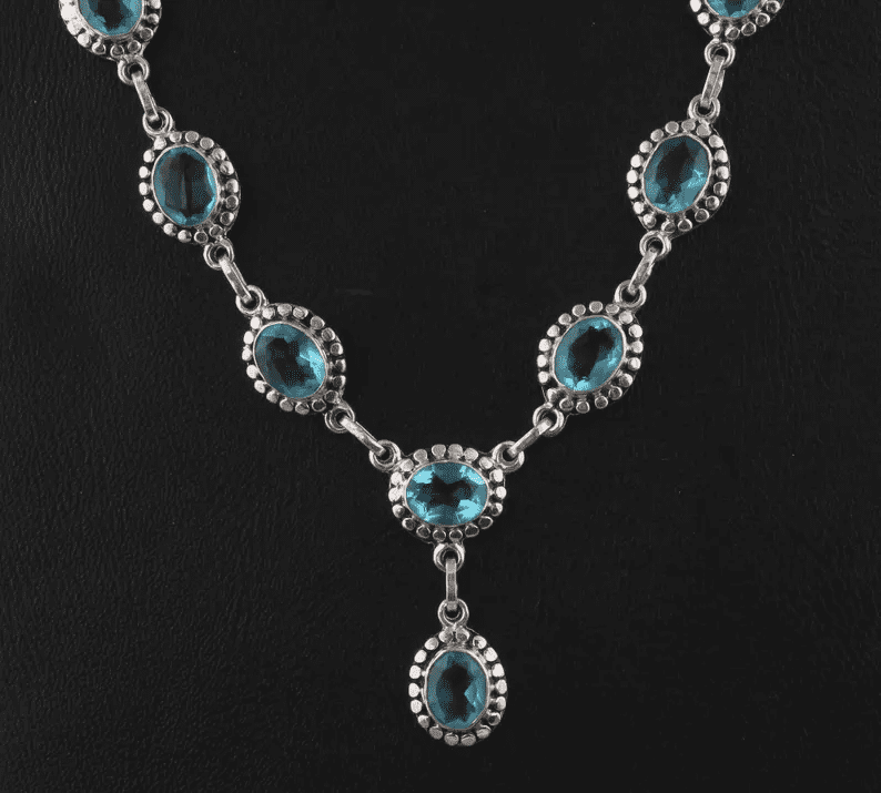 Blue Topaz Necklace, Oval Gemstone Necklace