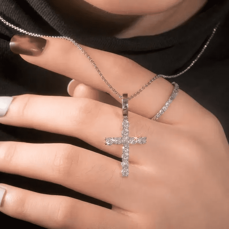 Sterling Silver Moissanite Cross Necklace