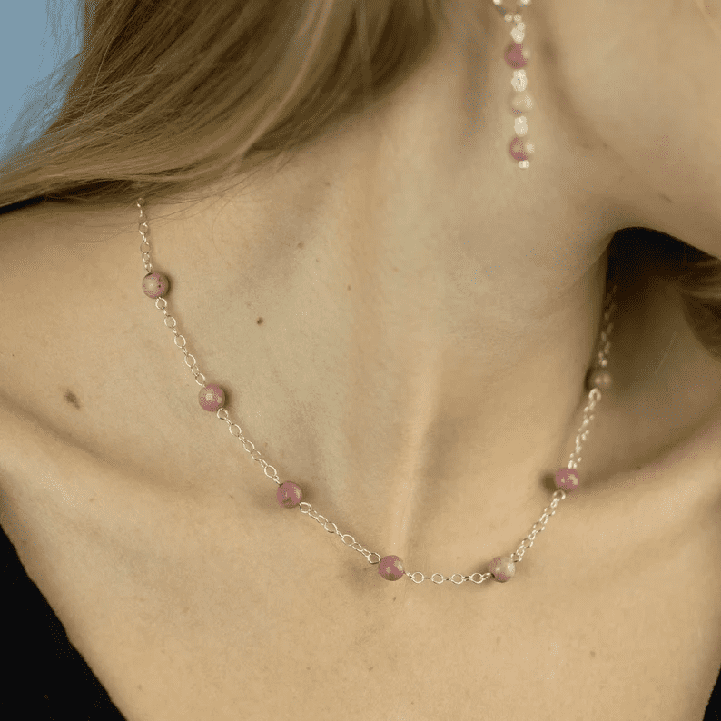 Rhodonite Necklace | Choker Necklace | Sterling Silver Necklace |