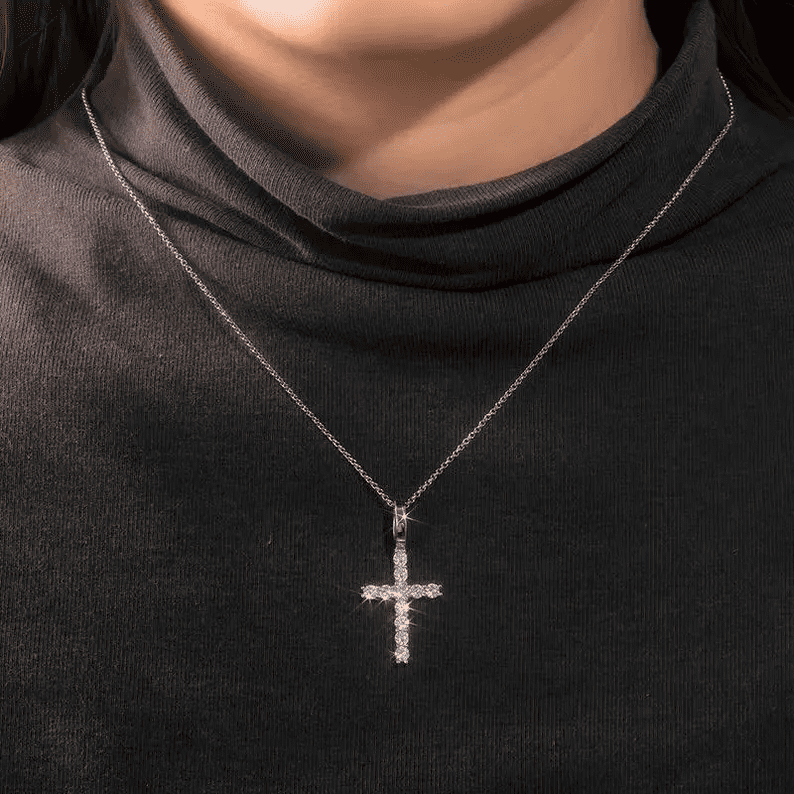 Sterling Silver Moissanite Cross Necklace
